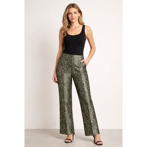 Sigrid Olsen Silk Blend Jacquard Green Black Brocade Pants Womens 6